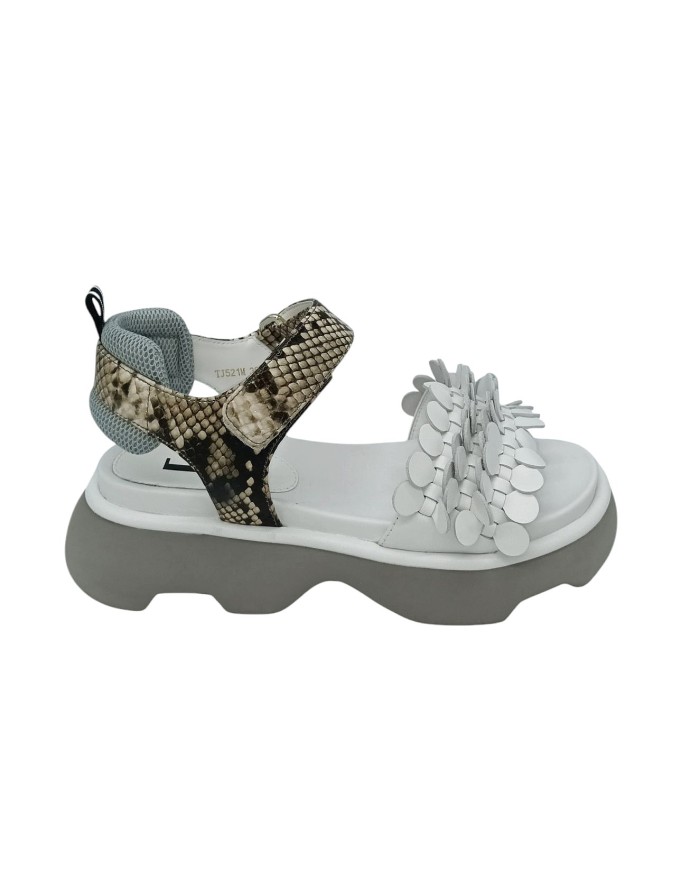 JEANNOT SANDALO TREKKING DUE FASCE,  FASCIONE ANTERIORE LAVORATO CON INFILATURE IN NAPPA BIANCA, FASCIA SUPERIORE A STRAPPO, PI