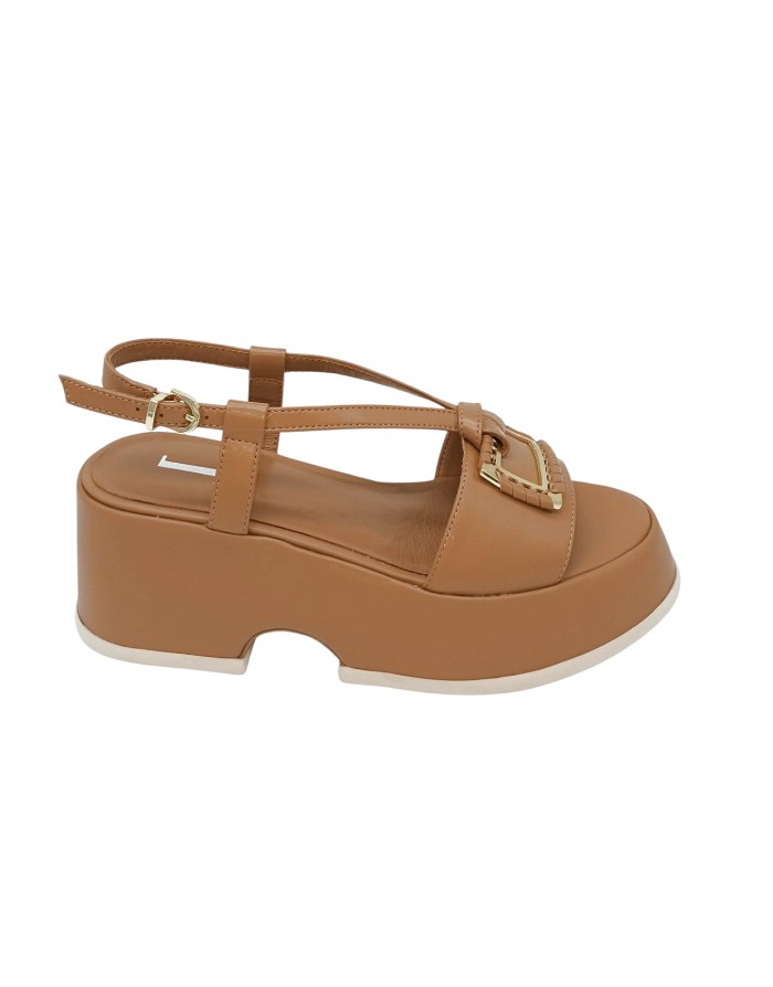 JEANNOT SANDALO UNA FASCIA CON CINTURINI SUL COLLO PIEDE, ACCESSORIO DORATO, FONDO ZEPPA TACCO FASCIATA 7CM, FONDO GOMMA