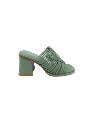 JEANNOTLJ513P SABOT SPUNTATO IN NAPPA COLORE MENTA, TOMAIA A FASCETTE TUBOLARI, TACCO FASCIATO 8CM CON PROFILI CUOIO, FONDO GOM