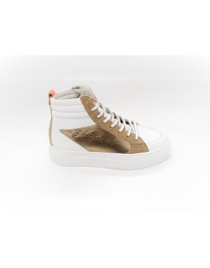 KENNEL & SCHMENGER 22510.727 SNEAKER ALTA CON LACCI E LAMPO LATERALE,TOMAIA IN VITELLO COLORE BIANCO CON  PROFILI IN CAMOSCIO S