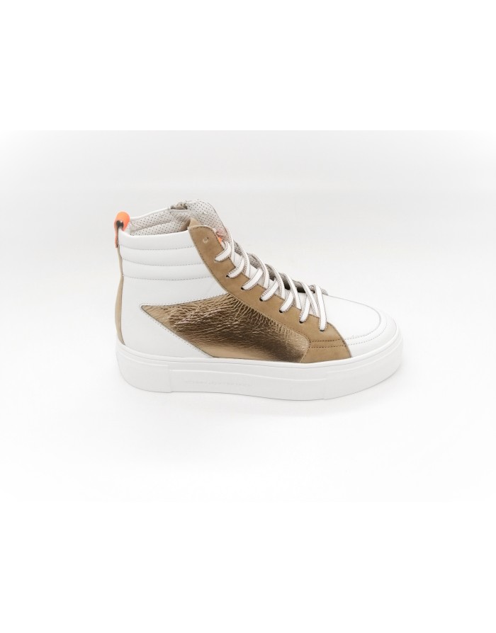 KENNEL & SCHMENGER 22510.727 SNEAKER ALTA CON LACCI E LAMPO LATERALE,TOMAIA IN VITELLO COLORE BIANCO CON  PROFILI IN CAMOSCIO S