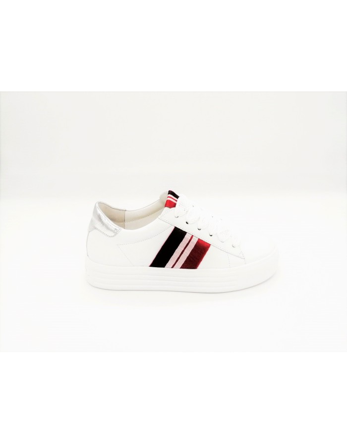 KENNEL & SCHMENGER 91 14560.624 SNEAKER IN VITELLO PREGIATO COLOR BIANCO, BANDE LATERALI IN TESSUTO MULTY,TOPPONCINO AL TALLONE
