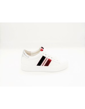 KENNEL & SCHMENGER 91 14560.624 SNEAKER IN VITELLO PREGIATO COLOR BIANCO, BANDE LATERALI IN TESSUTO MULTY,TOPPONCINO AL TALLONE