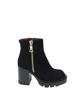 L'AMOUR 502 TRONCHETTO LISCIO IN CAMOSCIO COLORE NERO, DUE LAMPO LATERALI DORATE, FONDO GOMMA CARRO, TACCO 8CM CON PLATEAU