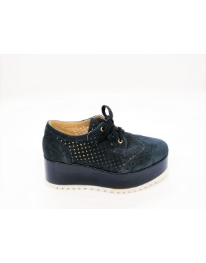 LA BLANC 055 DERBY DUILIO  IN CAMOSCIO COLORE BLU CON FONDO ZEPPA FASCIATA IN VERNICE BLU 6 CM