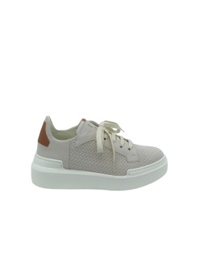 LA BLANC 108, SNEAKER LACCI IN NABUK FUSTELLATO COLORE PANNA, FONDO GOMMA EXTRA LIGHT 4,5CM