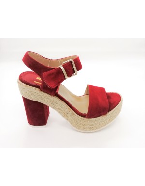 LA BLANC 513 SANDALO UNA FASCIA E CINTURINO ALLA CAVIGLIA, TOMAIA IN CAMOSCIO COLORE ROSSO, TACCO 11CM  CON PLATEAU FASCIATO IN