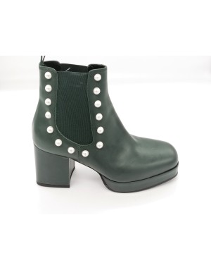 LA BLANC P10,  BEATLES IN VITELLO COLORE VERDE CON  PERLE LATERALI,TACCO FASCIATO 5CM CON PLATEAU, FONDO GOMMA