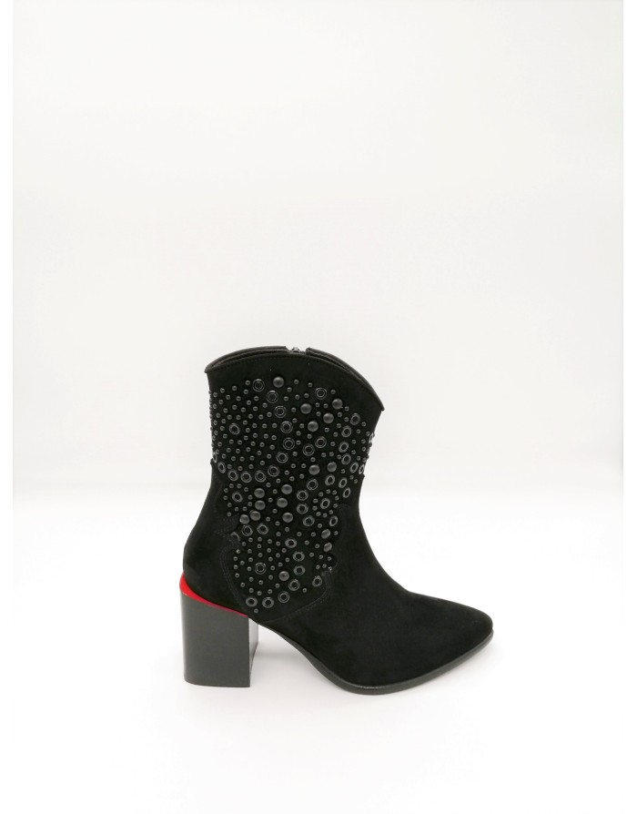 LAURA BELLARIVA 4666 TRONCHETTO TEXANO CON LAMPO LATERALE,TOMAIA IN CAMOSCIO COLORE NERO CON BORCHIE ED OCCHIELLI NIKEL, TACCO 