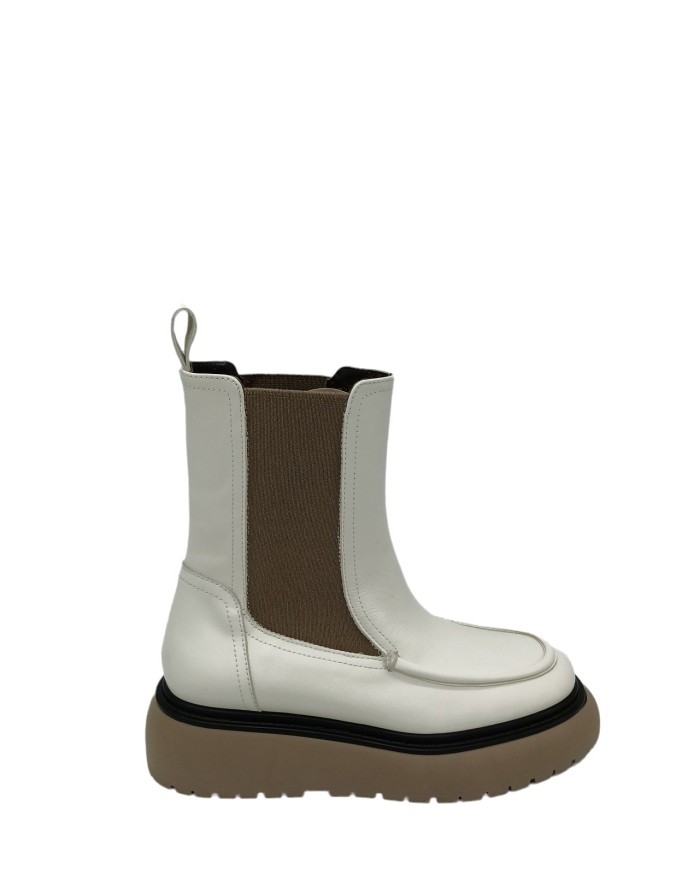 LAURA BELLARIVA 8059, BEATLES CON VASCHETTA, TOMAIA IN VITELLO COLORE BURRO, ELASTICI TORTORA, FONDO ZEPPA GOMMA 5CM CON GUARDO