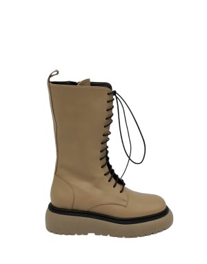 LAURA BELLARIVA 8064, STIVALE 3/4 LISCIO IN VITELLO COLORE TAUPE, ALLACCIATURA CENTRALE E LAMPO LATERALE , FONDO GOMMA EXTRA LI