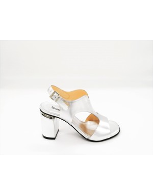 LE GAZZELLE 780 SANDALO ACCOLLATO IN VITELLO METALLIZZATO COLORE ARGENTO, TACCO FASCIATO8 CM CON PLATONCINO, FONDO CUOIO/GOMMA