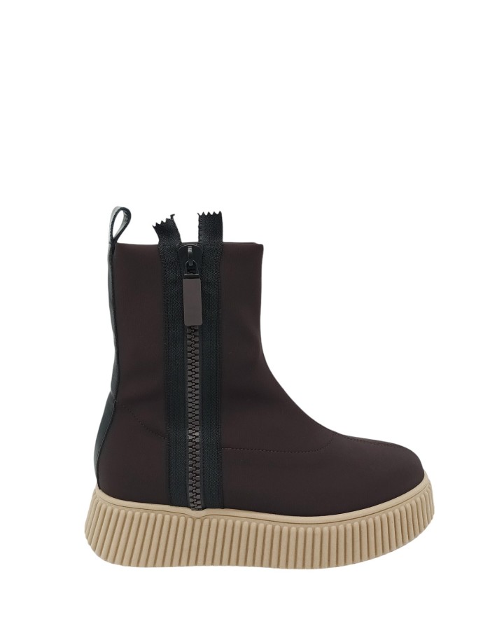 LORENZO MARI SALLY 02, BEATLES LISCIO IN NEOPRENE COLORE T.MORO, FINTA LAMPO LATERALE, FONDO GOMMA ZIGRINATO 5CM