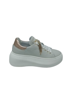 MELINE CC 654-ACC, SNEAKER LACCI IN VITELLO COLORE BIANCO FREDDO CON TOPPONCINO LAMINATO CIPRIA, ACCESSORIO STACCABILE CON STRA