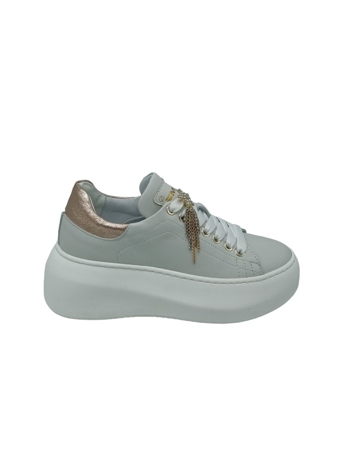 MELINE CC 654-ACC, SNEAKER LACCI IN VITELLO COLORE BIANCO FREDDO CON TOPPONCINO LAMINATO CIPRIA, ACCESSORIO STACCABILE CON STRA