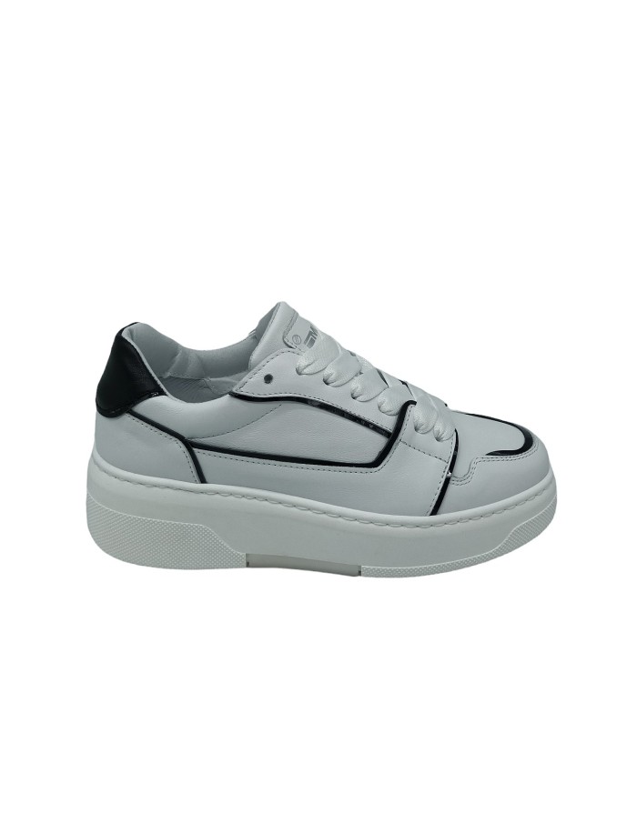 MELINE NE 833 SNEAKER LACCI IN VITELLO COLORE BIANCO CON PROFILI IN VERNECE NERA, FONDO GOMMA 5CM