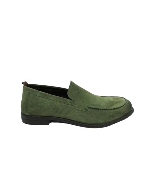 MINORONZONI 10S22, MOCASSINO CON VASCHETTA, TOMAIA IN CAMOSCIO COLORE VERDE, FONDO GOMMA