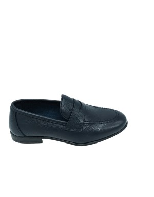 MINORONZONI 15S29, MOCASSINO SFODERATO CON VASCHETTA, TOMAIA IN VITELLO BOTTALATO COLORE BLU, FONDO GOMMA