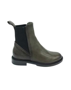 MJUS BEATLES LISCIO IN VITELLO COLORE ERDE OLIVA, ELASTICI LATERALI NERI, FONDO GOMMA, TACCO 3CM