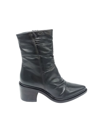 MJUS L39206, TRONCHETTO/TEXANO IN VITELLO PLISSETTATO COLORE NERO, LAMPO LATERALE, FONDO GOMMA, TACCO 6CM