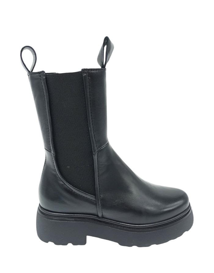 MJUS L44207, STIVALETTO 3/4 LISCIO IN VITELLO COLORE NERO, LAMPO ED ELASTICO LATERALE, FONDO GOMMA 5CM