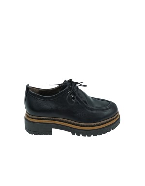 MJUS T60107 STRINGATA INGEGNERE IN VITELLO COLORE NERO, FONDO GOMMA CARRO CON GUARDOLO CUOIO, TACCO 4CM