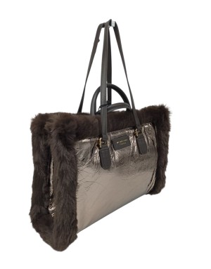 MY-BEST BAG BORSA GRANDE  IN VITELLO LAMINATO COLORE BRONZO CON PROFILI IN VITELLO T.MORO , MANICI, MANICI A SPALLA E TRACOLLA 