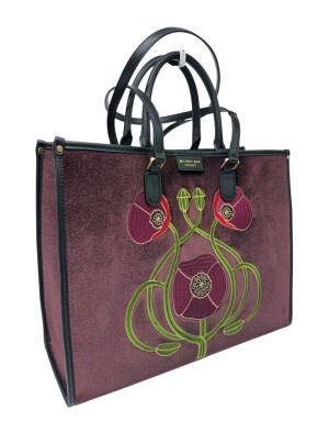 MY-BEST BAG BORSA GRANDE IN VELLUTO MOKA CON RICAMO FIORATO, RIPORTI IN VITELLO NERO MANICI E MANICI A SPALLA