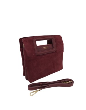 MY-BEST BAG BORSA MEDIA IN CAMOSCIO E VITELLO COLORE BORDEAUX, TRE SCOMPARTI CON LAMPO CENTRALE, MANICI E TRACOLLA STACCABILE/R