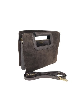 MY-BEST BAG BORSA MEDIA IN CAMOSCIO E VITELLO COLORE CHOCOLATE, TRE SCOMPARTI CON LAMPO CENTRALE, MANICI E TRACOLLA STACCABILE/