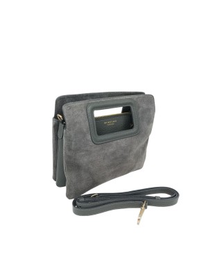 MY-BEST BAG BORSA MEDIA IN CAMOSCIO E VITELLO COLORE SMOG, TRE SCOMPARTI CON LAMPO CENTRALE, MANICI E TRACOLLA STACCABILE/REGOL