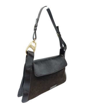 MY-BEST BAG BORSA MEDIO/GRANDE IN VITELLO SPAZZOLATO E CAMOSCIO COLORE MOKA, CHIUSURA A PATTA, DOPPIA TRACOLLA STACCABILE/REGOL