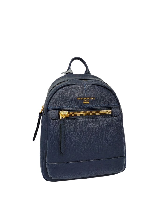 NANNINI 17162A KARA, ZAINO IN VITELLO BOTTALATO COLORE BLU, TASCONE FRONTALE E POSTERIORE CON LAMPO DORATA