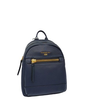 NANNINI 17162A KARA, ZAINO IN VITELLO BOTTALATO COLORE BLU, TASCONE FRONTALE E POSTERIORE CON LAMPO DORATA