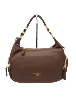 NANNINI 17168 FIO BORSA GRANDE IN VITELLO BOTTALATO COLORE SECOYA, LAMPO CENTRALE, DUE TASCHE LATERALI, DUE MANICI VITELLO E CA