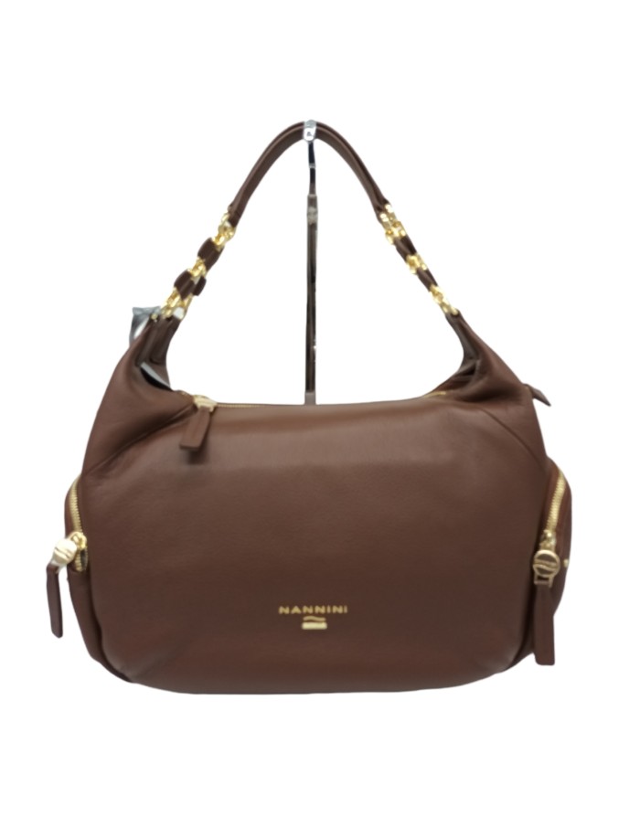 NANNINI 17168 FIO BORSA GRANDE IN VITELLO BOTTALATO COLORE SECOYA, LAMPO CENTRALE, DUE TASCHE LATERALI, DUE MANICI VITELLO E CA