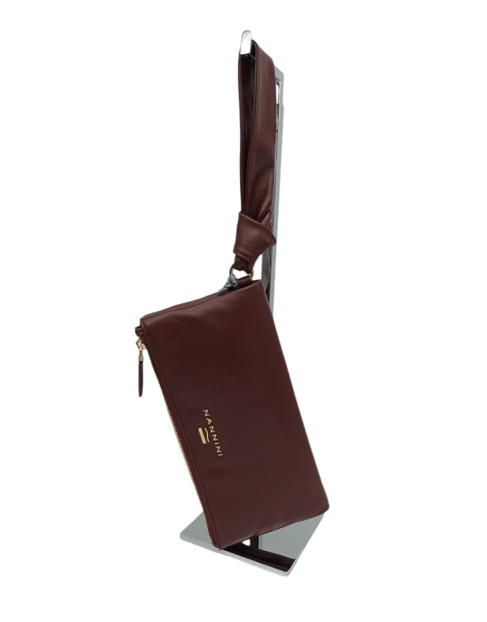 NANNINI 17229 AMBER, BORSA/POCHETTE MEDIA IN VITELLO NAPPATO COLORE BORDEAUX, LAMPO CENTRALE E APERTURA A LIBRO, MANICO A BRACC