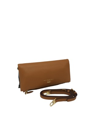 NANNINI 17236 KEIRA, BORSA/POCHETTE MEDIA IN VITELLO BOTTALATO COLORE CAMEL, APERTURA A LIBRO CON DUE LAMPO E UNA TASCA, TRACOL