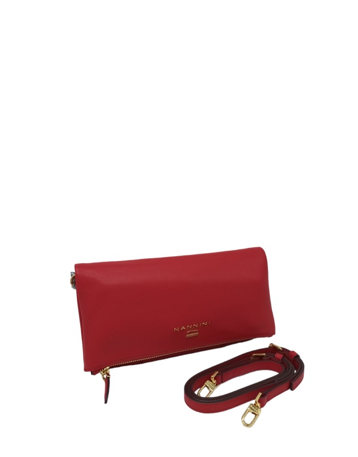 NANNINI 17236 KEIRA, BORSA/POCHETTE MEDIA IN VITELLO BOTTALATO COLORE ROSSO, APERTURA A LIBRO CON DUE LAMPO E UNA TASCA, TRACOL