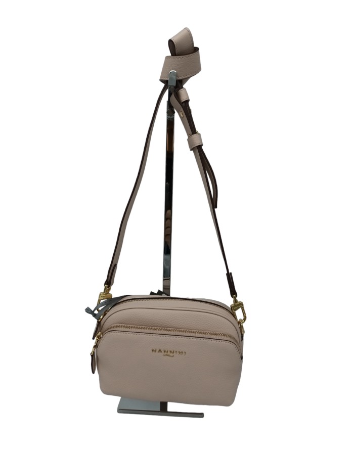 NANNINI 17391 KEIRA BORSA PICCOLA IN VITELLO BOTTALATO COLORE CIPRIA, DUE SCOMPARTI CENTRALI CON LAMPO, TRACOLLA REGOLABILE