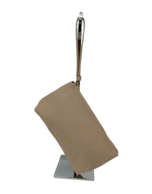 NANNINI 18024 SARA, POCHETTE IN NYLON COLOR BEIGE, LAMPO CENTRALE CON LACCETTO IN PELLE BEIGE