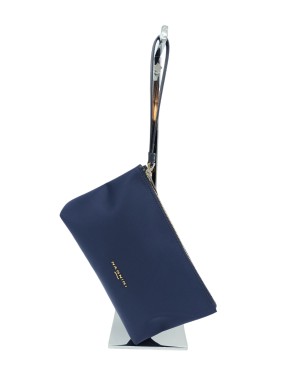 NANNINI 18024 SARA, POCHETTE IN NYLON COLOR BLU, LAMPO CENTRALE CON LACCETTO IN PELLE BLU