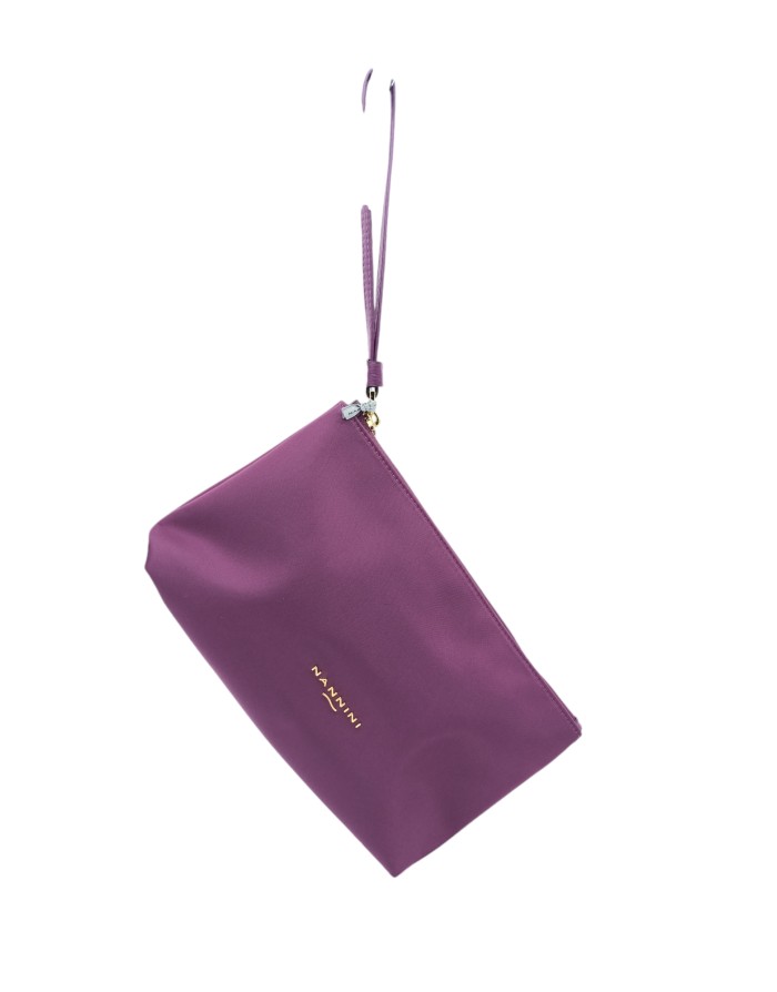 NANNINI 18024 SARA, POCHETTE IN NYLON COLOR CARDINAL, LAMPO CENTRALE CON LACCETTO IN PELLE NERA