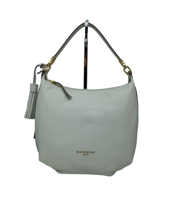 NANNINI 18228 VERONICA, BORSA MEDIA/GRANDE IN VITELLO COLORE OFF WHITE, CHIUSURA CON LAMPO CENTRALE, MANICO E TRACOLLA REGOLABI
