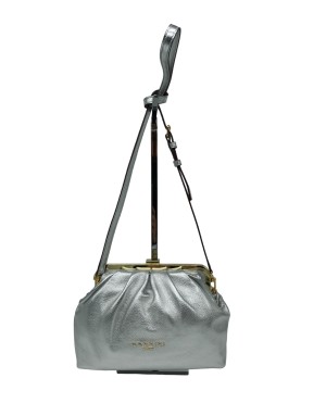 NANNINI 18230 KEIRA BORSA MEDIA IN VITELLO LAMINATO COLORE ARGENTO, CHIUSURA CENTRALE RIGIDA, TRACOLLA REGOLABILE