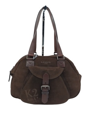 NANNINI 18465 MASTER, BORSA GRANDE IN CROSTA COLORE MUSTANG/T.MOTO CON RIPORTI IN VITELLO BRUCIATO, LAMPO CENTRALE, TASCA POSTE