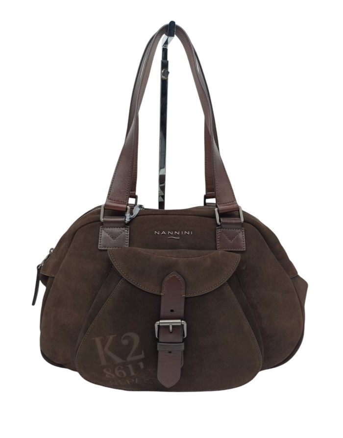 NANNINI 18465 MASTER, BORSA GRANDE IN CROSTA COLORE MUSTANG/T.MOTO CON RIPORTI IN VITELLO BRUCIATO, LAMPO CENTRALE, TASCA POSTE