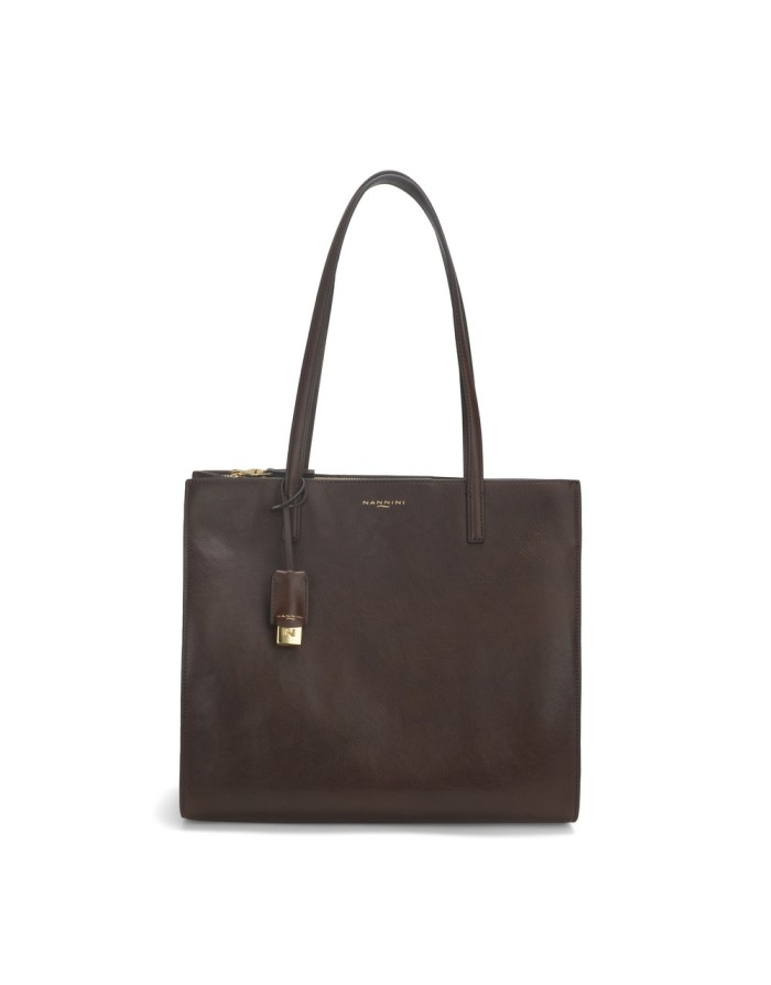 NANNINI HELGA BORSA GRANDE IN VITELLO INGRASSATO  COLORE CUOIO, TRE SCOMPARTI, LAMPO CENTRALE, TASCA POSTERIORE E DUE MANICI SP