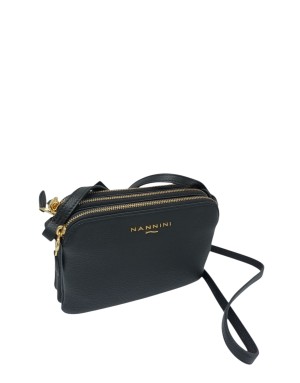 NANNINI KEIRA BORSA PICCOLA IN VITELLO BOTTALATO COLORE NERO, TRE SCOMPARTI CON LAMPO, TRACOLLA REGOLABILE
