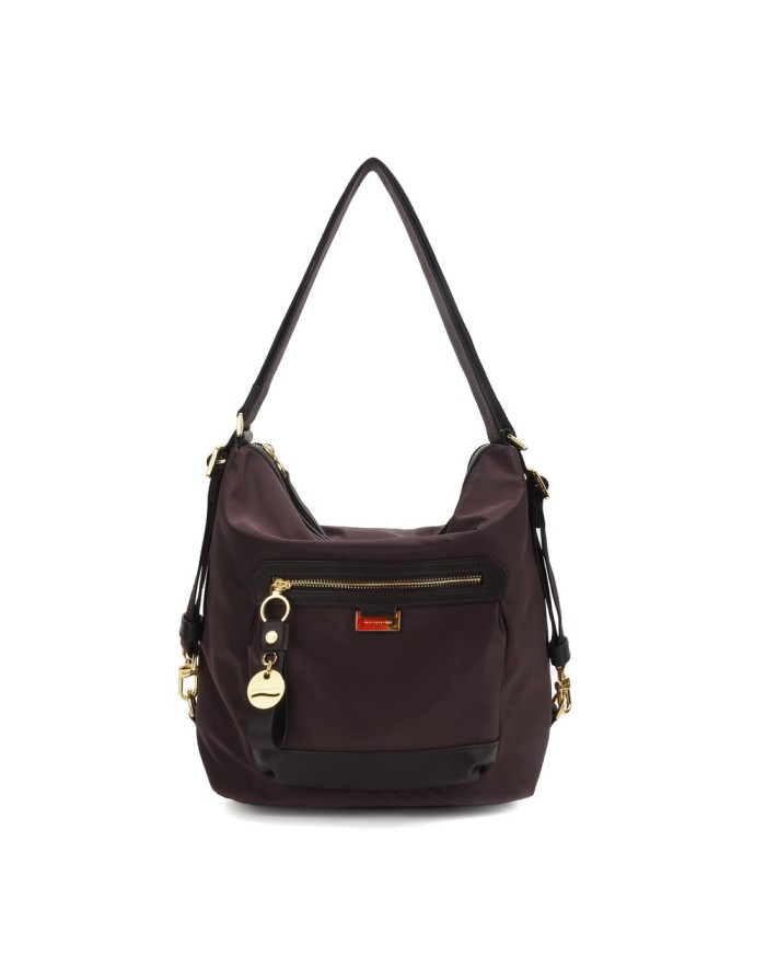 NANNINI LIBERTY BORSA/ZAINO IN NYLON E VIT.CARACAS COLORE SIGARO, TASCONE FRONTALE E TASCA POSTERIORE, TRACOLLA REGOLABILE